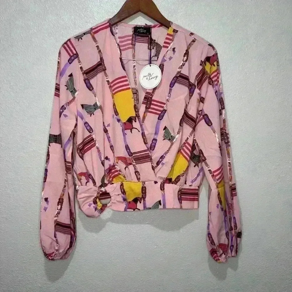 NWT! Milk & Honey Pink, Multipattern Blouse For Woman, Large
